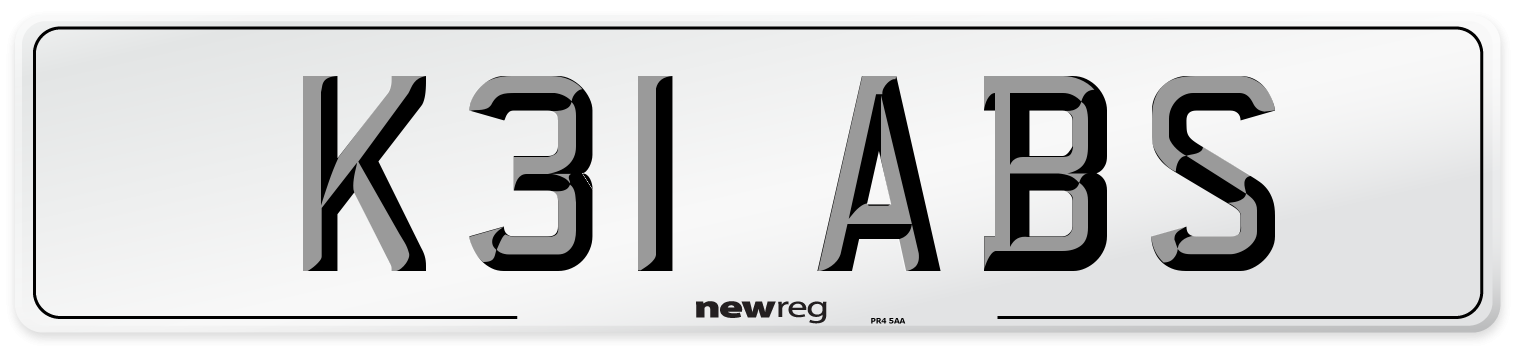 K31 ABS Number Plate from New Reg